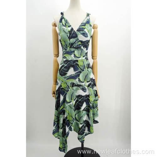 V-neck printed sleeveless dress girl new style